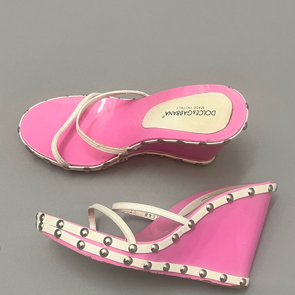 Dolce & Gabbana Pink Wedge Shoes with Transparent Straps - Picture 4 of 6